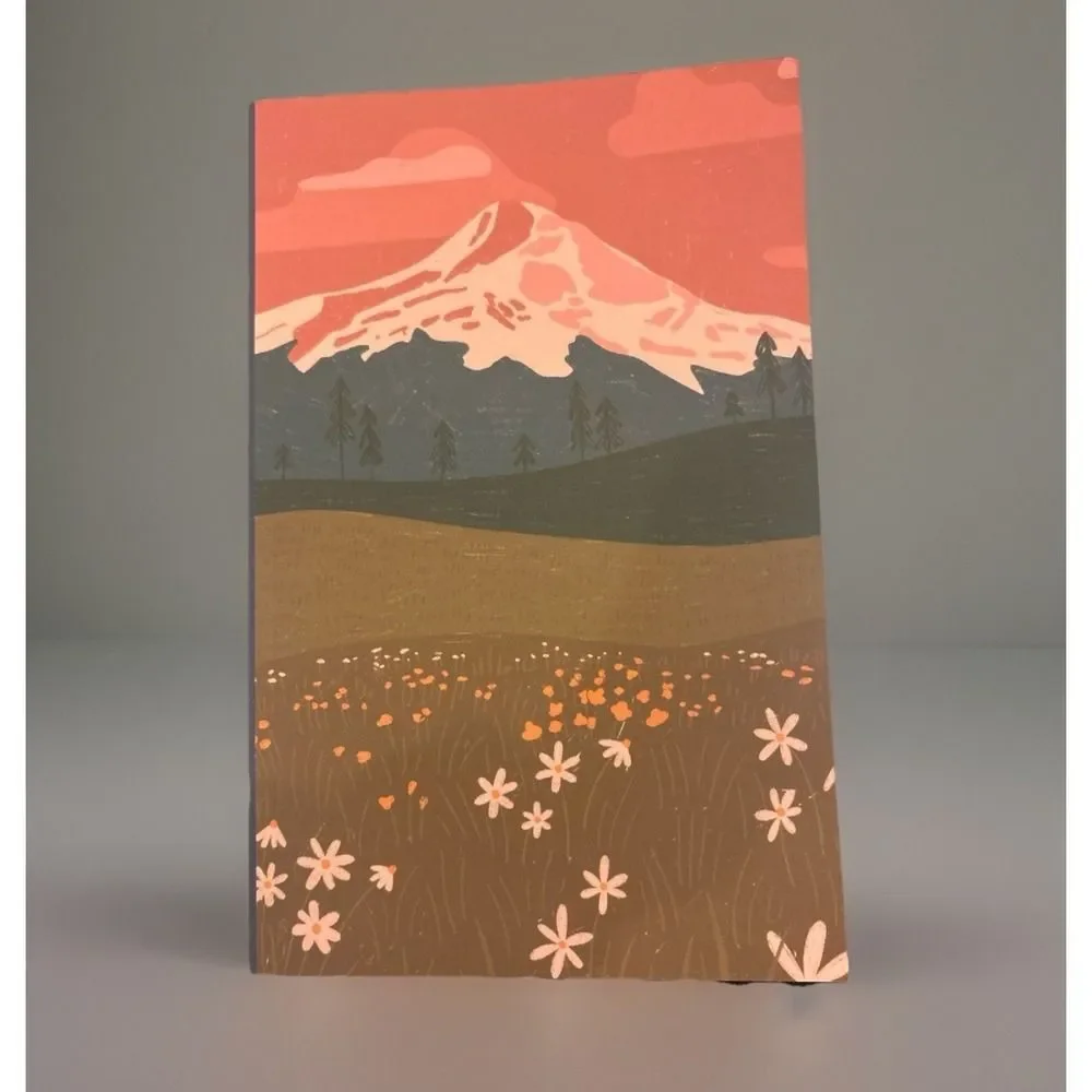 Brand New denik Softcover‎ Lined Journal, Rosy Mountain Scenic Floral Design